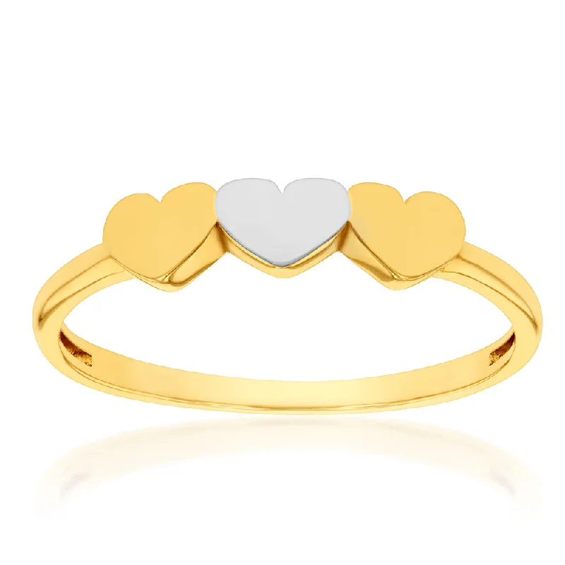 Lapis rings-9ct Yellow And White Gold Triple Heart In Two Tone Ring