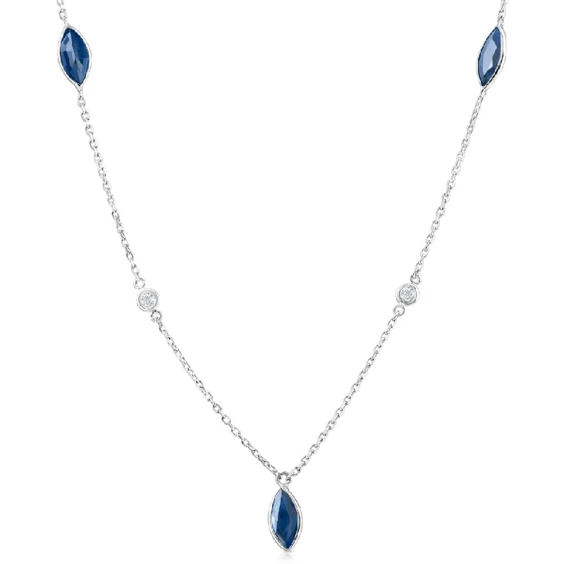 Ruby drop necklaces-3/4 Ct tdw Blue Marquise Sapphire & Diamond By The Inch 18" Necklace