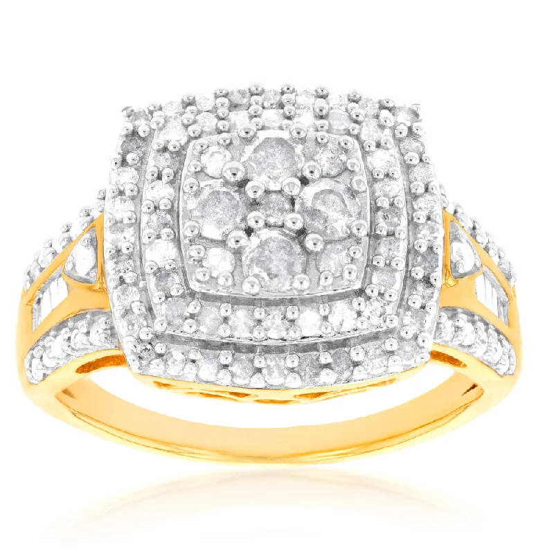 Bright silver rings-Gold Plated Silver 1 Carat Diamond Dress Ring