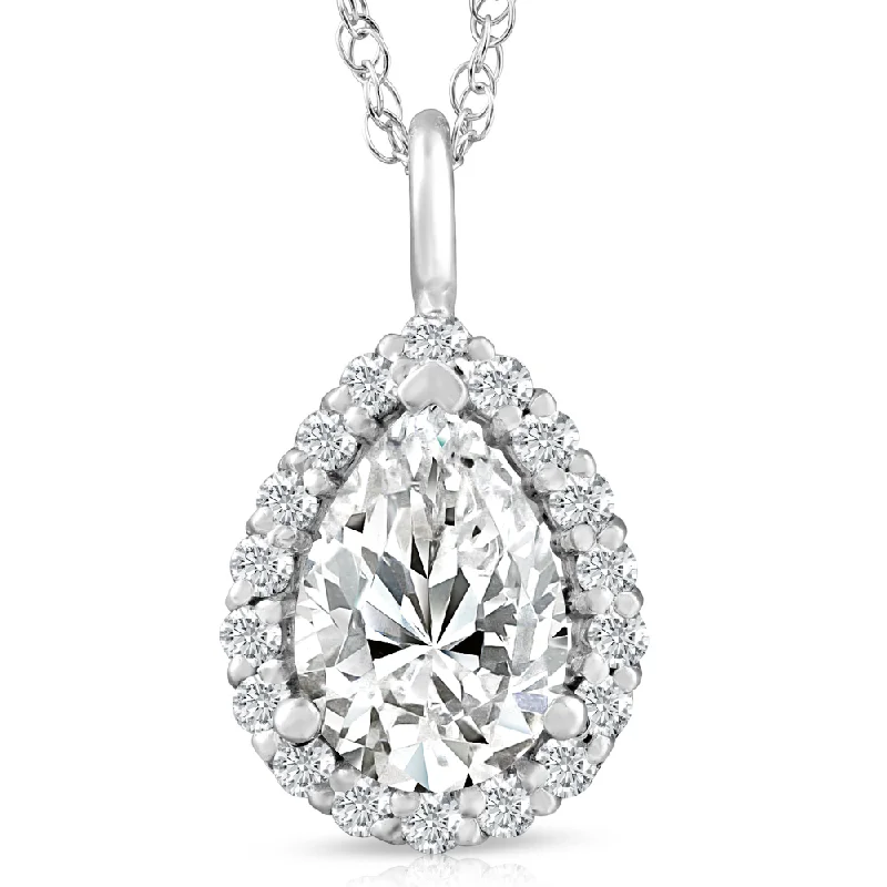 Crystal-twisted necklaces-2 1/6 Pear Shape Moissanite & Lab Grown Diamond Halo Pendant 14k Gold Necklace