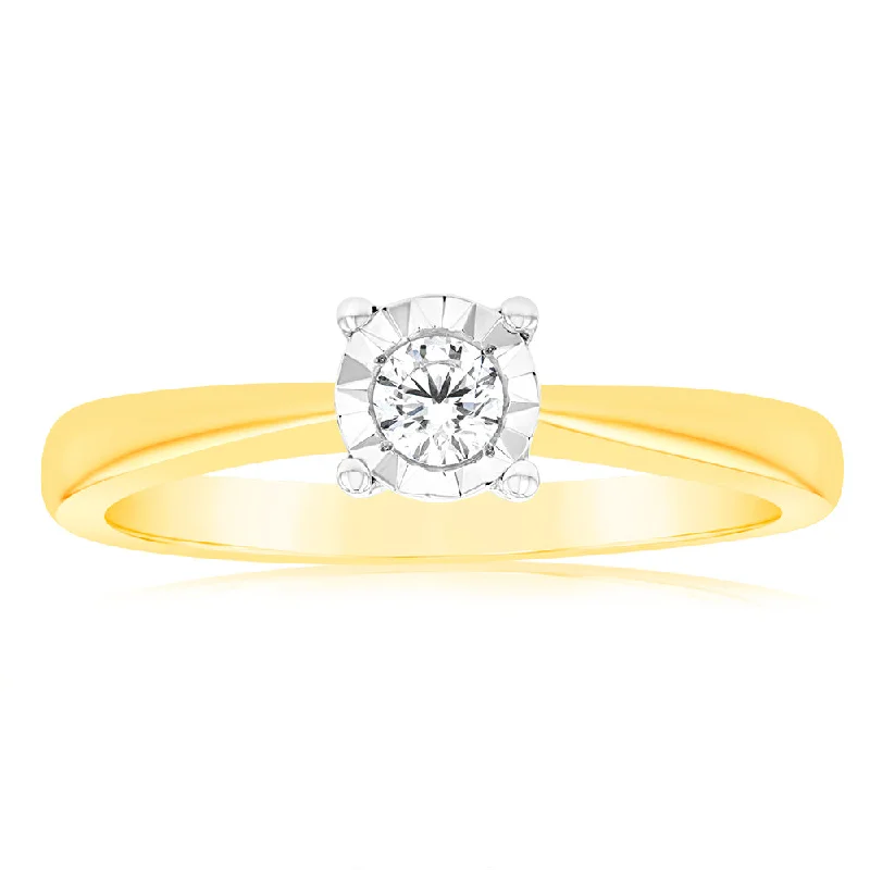 Old deco rings-Luminesce Lab Grown 1/10 Carat Diamond 4 Claw Ring in 9ct Yellow Gold