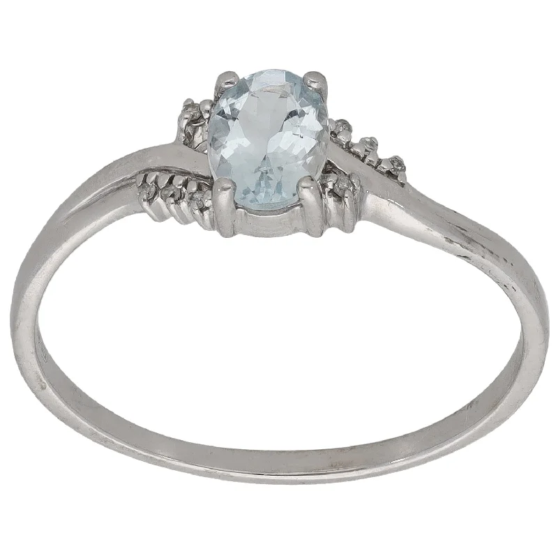 Flex open rings-9ct White Gold 0.04ct Diamond & Aquamarine Dress/Cocktail Ring Size Y