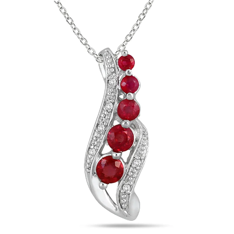 Luxe diamond necklaces-14K  Diamond And Ruby Drop Pendant