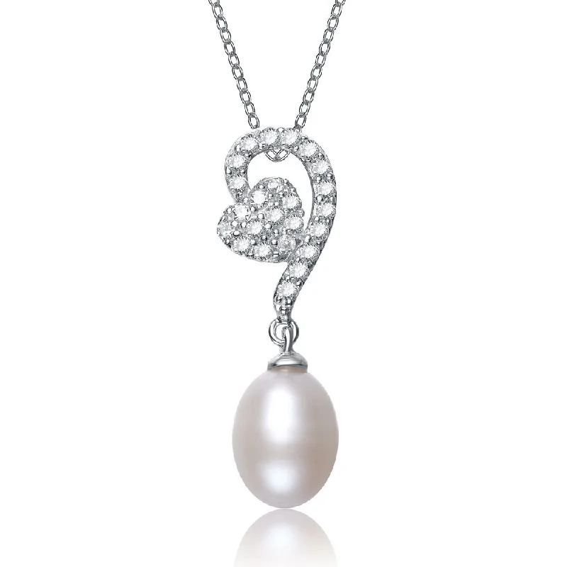 Bold bar necklaces-Gv Sterling Silver White Freshwater Pearl With Cubic Zirconia Necklace