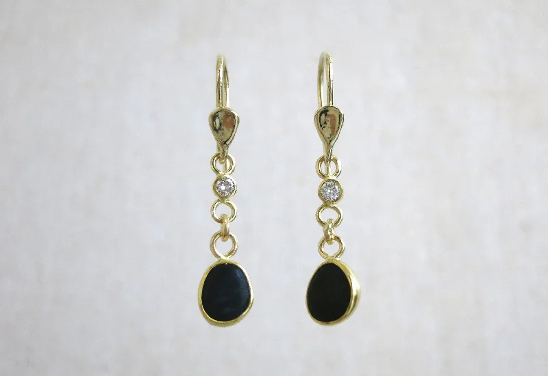 Fine texture earrings-Black Pebble Diamond Drop Earrings