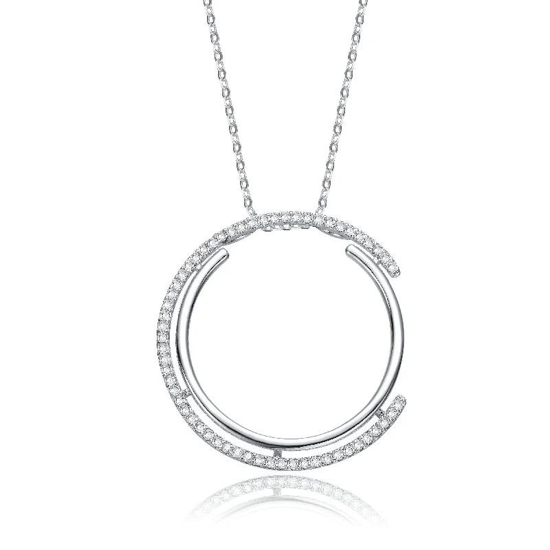 Crystal-twisted necklaces-White Gold Plated With Diamond Cubic Zirconia Concentric Eternity Pendant Necklace In Sterling Silver