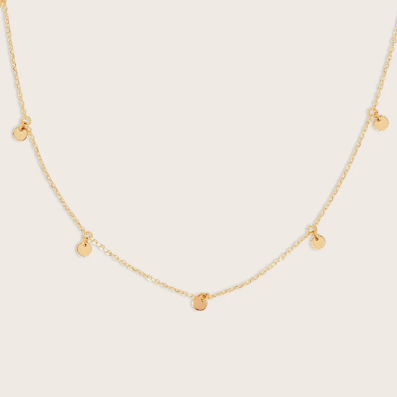 Raised disc necklaces-14k Yellow Gold Circle Charm Station Necklace