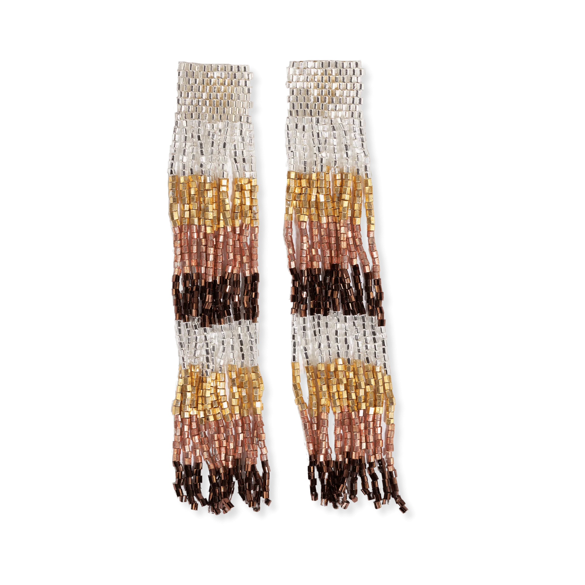 Stacked drop earrings-Ila Uniform Stripes Mixed Luxe Beads Fringe Earrings Mixed Metallic