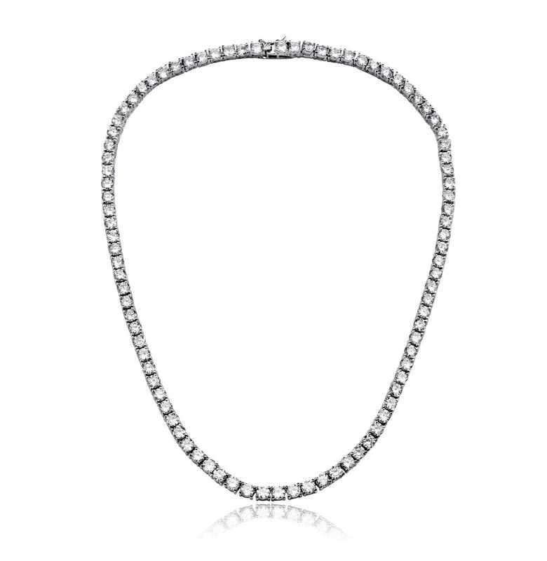 Wide chain necklaces-Sterling Silver with 3mm Colored Cubic Zirconia Tennis Necklace