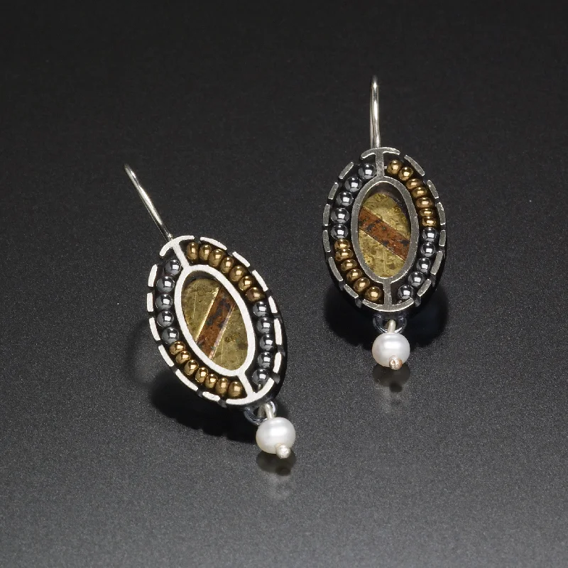 Clear bar earrings-Mosaic Oval Earrings Earrings