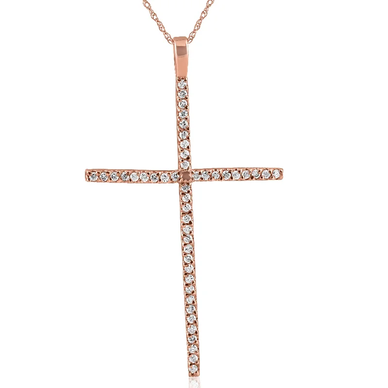 Nine-strand necklaces-3/4ct Diamond Cross 14K Rose Gold