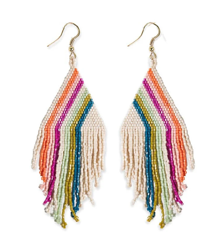 Crystal-twisted earrings-Haley Falling Lines Beaded Fringe Earrings Rainbow