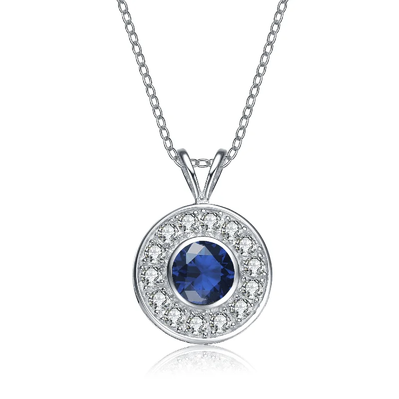 Square shape necklaces-Sterling Silver Blue Cubic Zirconia Round Necklace