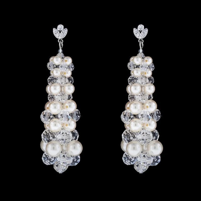 Vintage clip earrings-Tapered Crystal & Pearl Drop Earrings