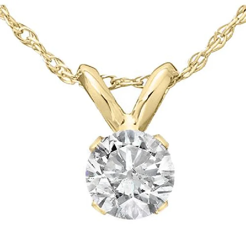 Vine weave necklaces-3/4ct Diamond Round Solitaire Necklace 14K Yellow Gold Pendant Lab Grown