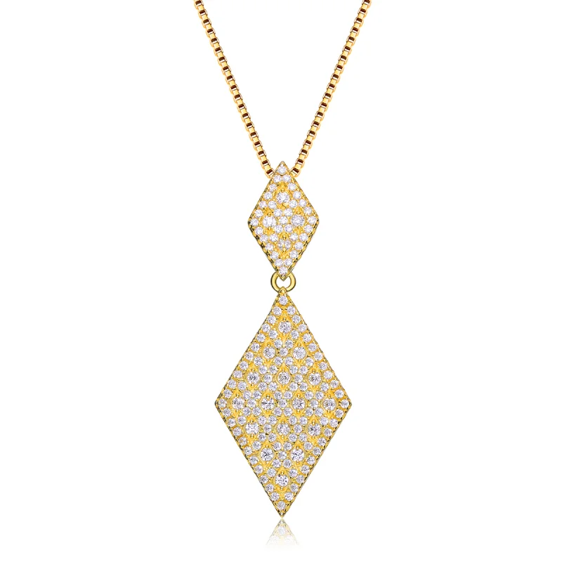 Wool thread necklaces-C.z. Sterling Silver Gold Plated Diamond Shape Drop Pendant