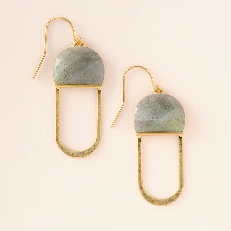 Gem weave earrings-Modern Stone Chandelier Earring - Labradorite/Gold