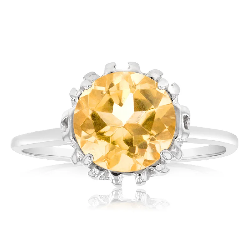 Maple grain rings-Sterling Silver Round Citrine Fancy Ring