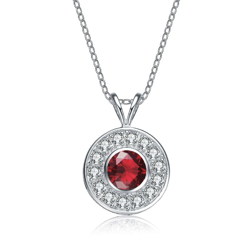 Soft yarn necklaces-Sterling Silver Red Cubic Zirconia Round Necklace