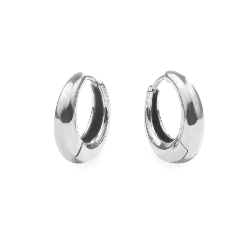 Bright silver earrings-Stainless small puffy hoop earrings