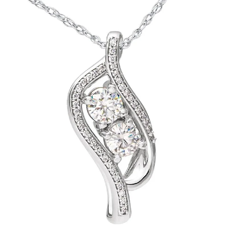 Broad weave necklaces-1 1/2 ct Two Stone Forever Us Diamond Pendant 14k White Gold 1" Tall