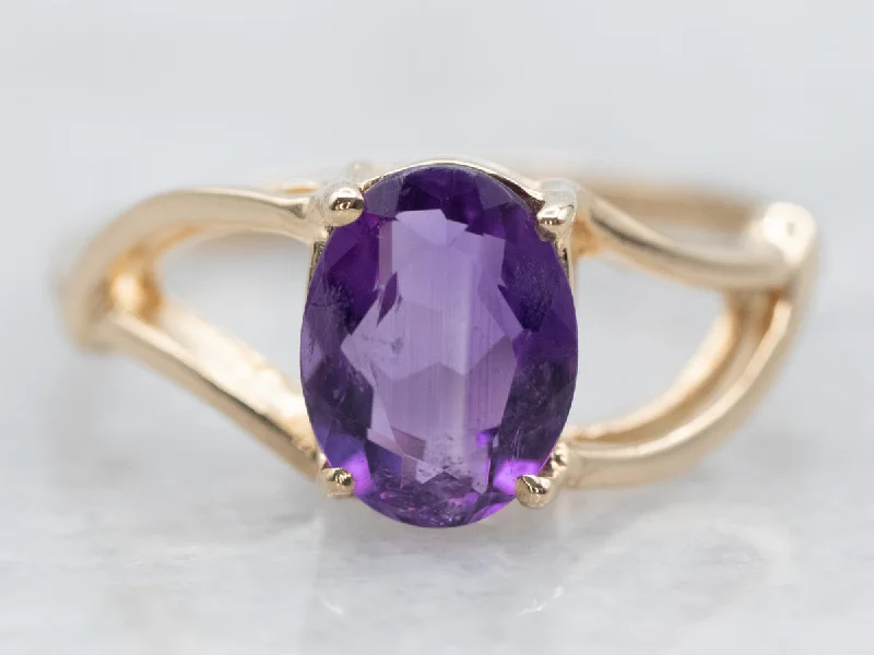 Pure crystal rings-Vintage Gold Amethyst Solitaire Ring