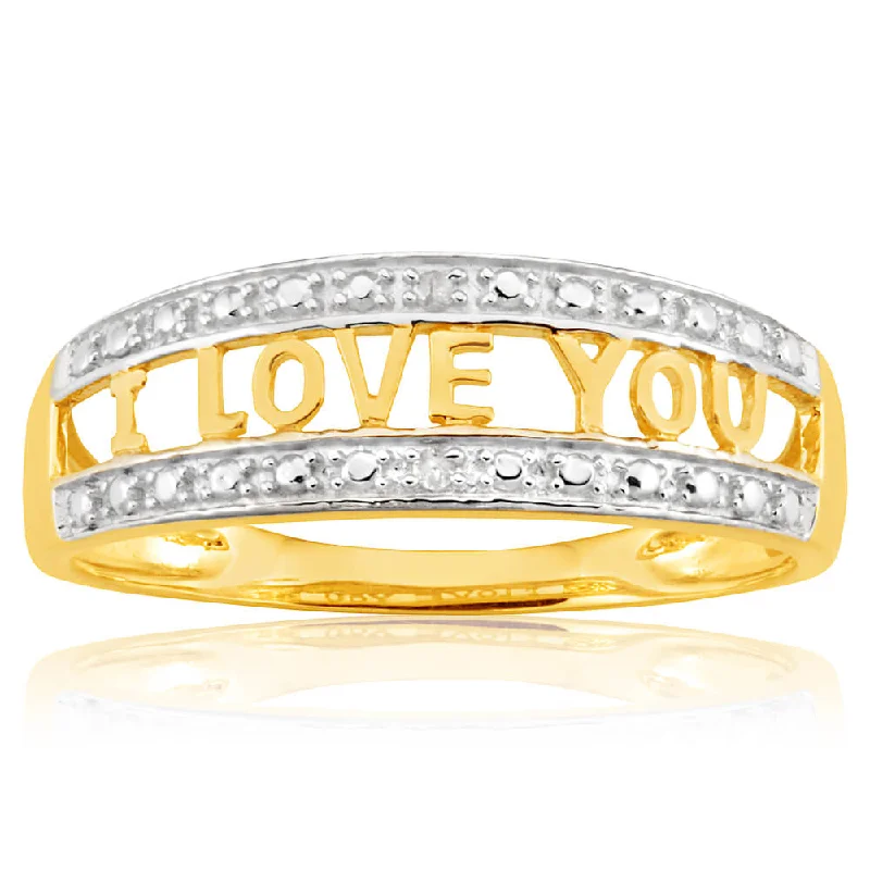 Thin star rings-9ct Yellow Gold Diamond "I LOVE YOU" Ring