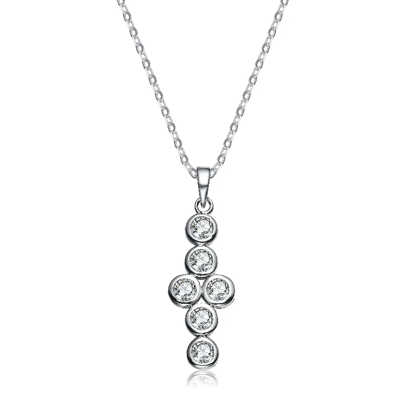 Organic woven necklaces-Sterling Silver White Cubic Zirconia Dangling Pendant Necklace