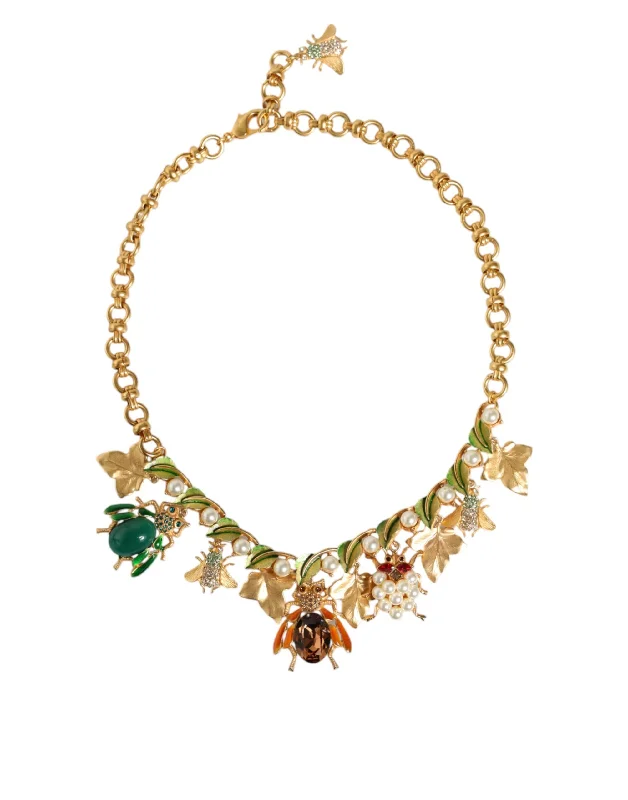 Bright bead necklaces-Dolce & Gabbana  Brass Crystal Bug Charm Pendant Statement Women's Necklace