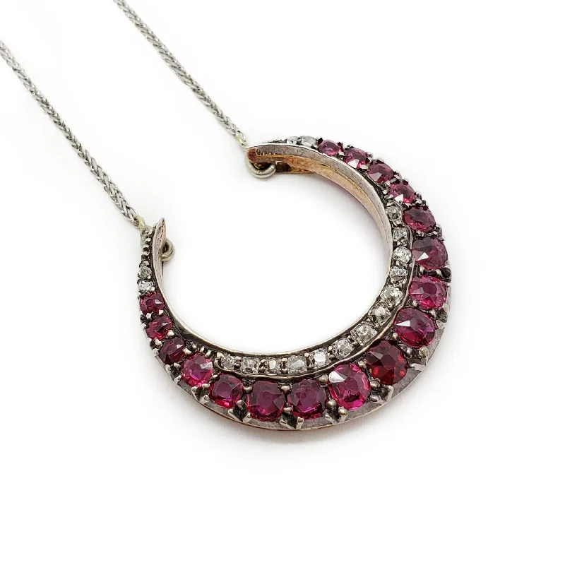 Cebu style necklaces-Victorian Ruby Crescent Necklace