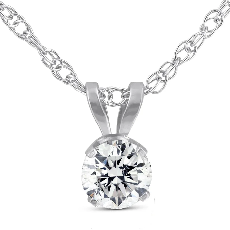 Guardian eye necklaces-3/8 Ct Solitaire Round Cut Lab Grown Grown Diamond Pendant 14K White Gold