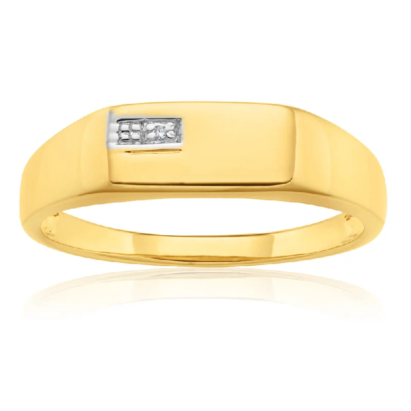 Pure star rings-9ct Yellow Gold Diamond Gents Ring