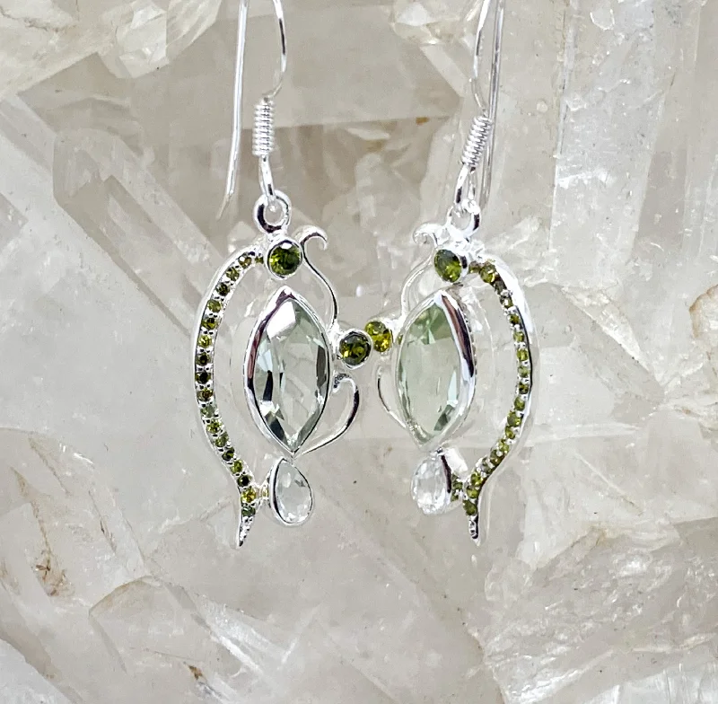 Light drop earrings-Green Amethyst Sterling Silver Earrings With Peridot $125