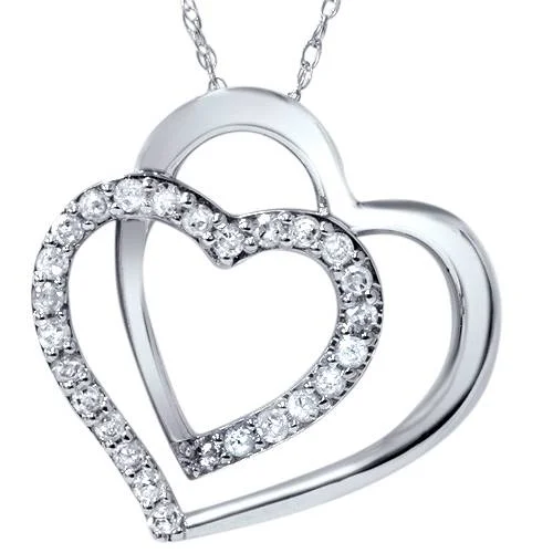 Fern design necklaces-1/4ct Diamond Heart Shape Pendant 10K White Gold 3/4" Tall