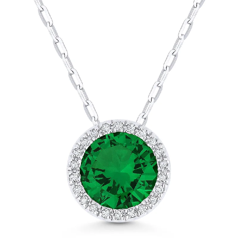 Hemp thread necklaces-1.22Ct Created Emerald 16"pendant Necklace In 14K White Gold