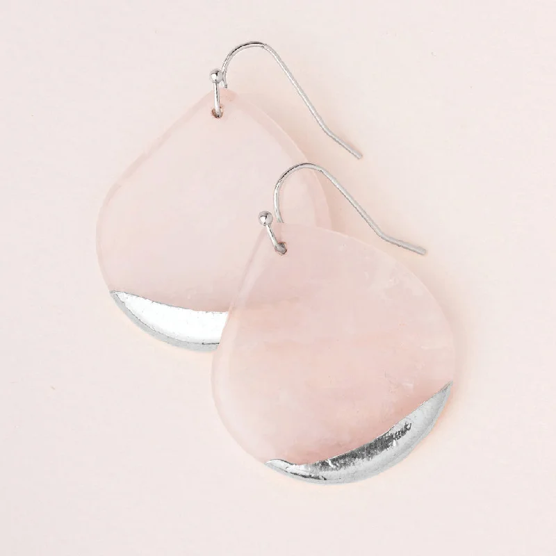 Curved drop earrings-Stone Dipped Teardrop Earring - Rose Quartz/Silver