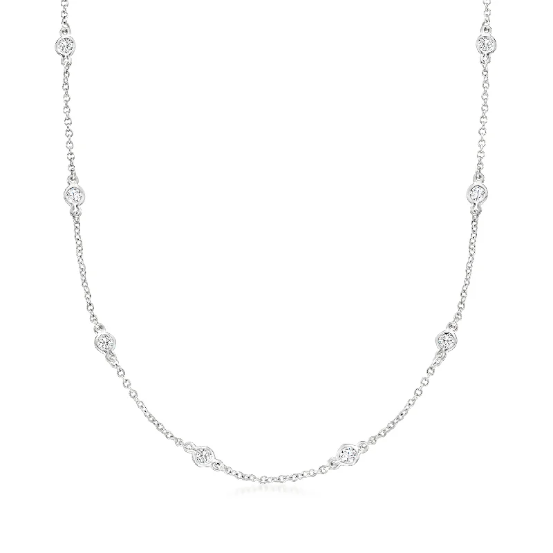 Organic woven necklaces-Ross-Simons CZ Necklace in Sterling Silver