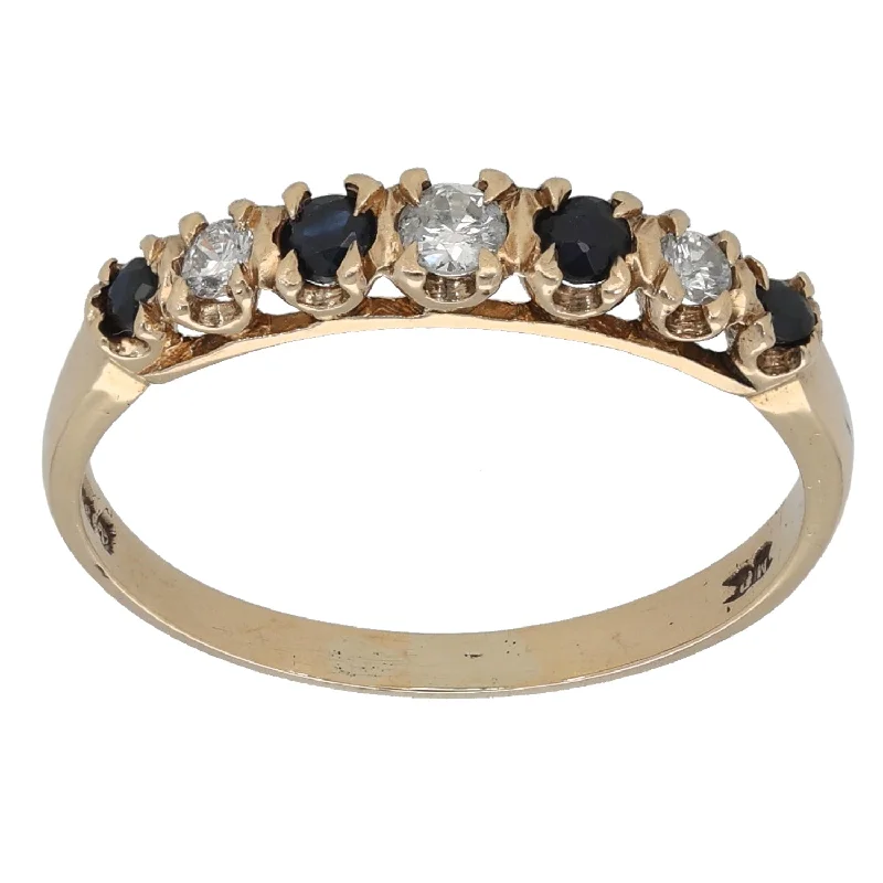 Smooth form rings-9ct Gold Sapphire & 0.15ct Diamond Half Eternity Ring Size P