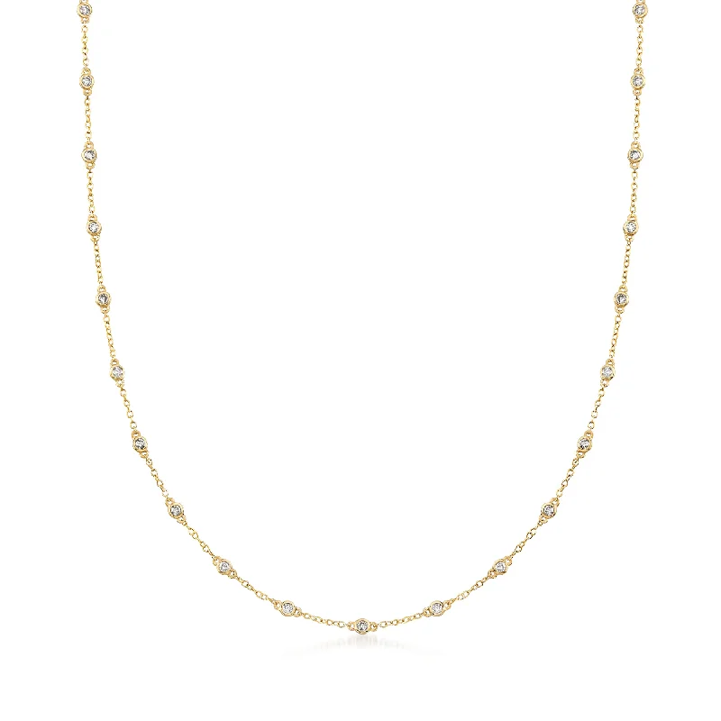 Bold bar necklaces-Ross-Simons Bezel-Set Diamond Station Necklace in 14kt Yellow Gold