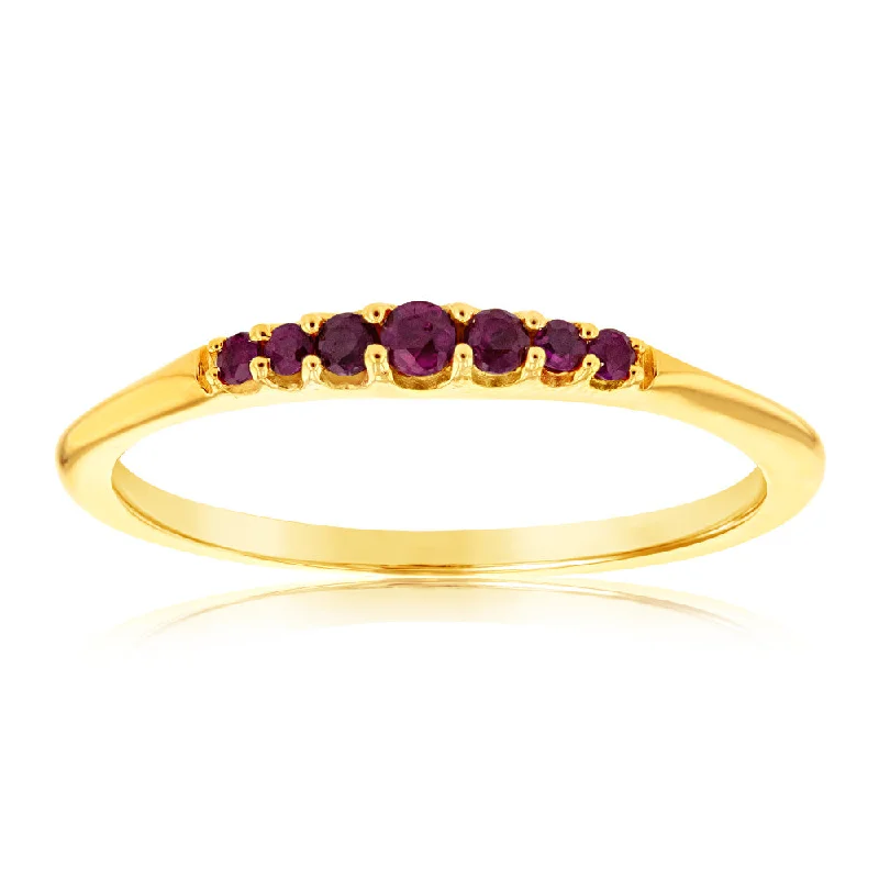 Vine style rings-9ct Yellow Gold Graduating Natural Ruby Ring