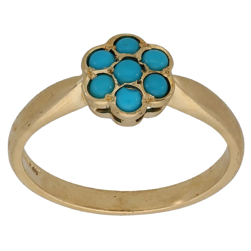 Bright silver rings-9ct Gold Turquoise Dress/Cocktail Ring Size P