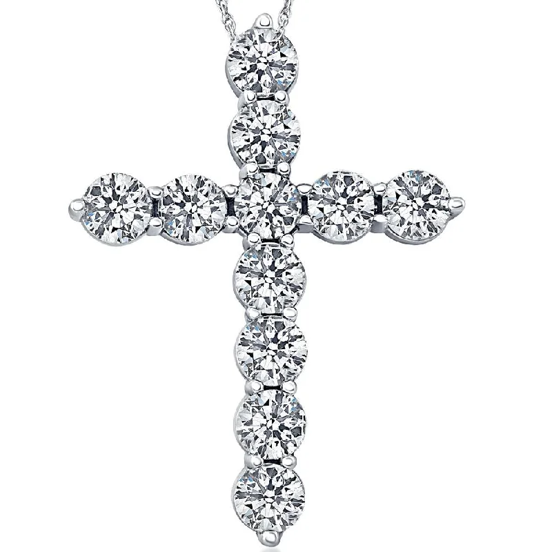 Amethyst healing necklaces-3 Ct Diamond Cross Pendant 14k White Gold Necklace Lab Grown