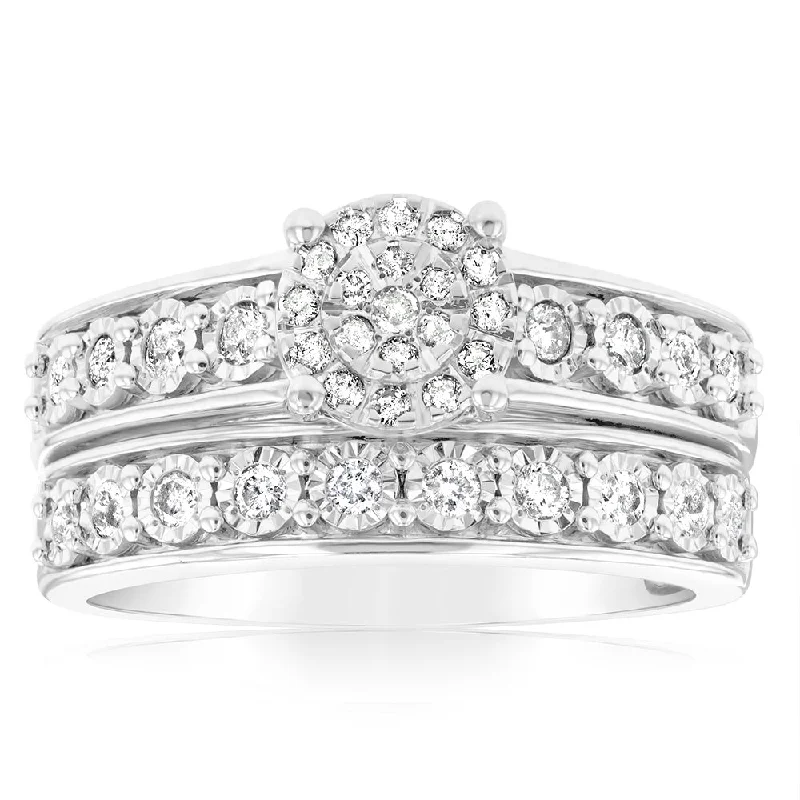 Smooth stone rings-1/2 Carat Diamond 2-Ring Bridal Set in Sterling Silver