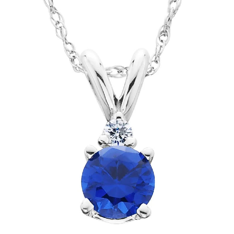 Lunar charm necklaces-1ct Blue Sapphire & Diamond Solitaire Pendant 14K White Gold