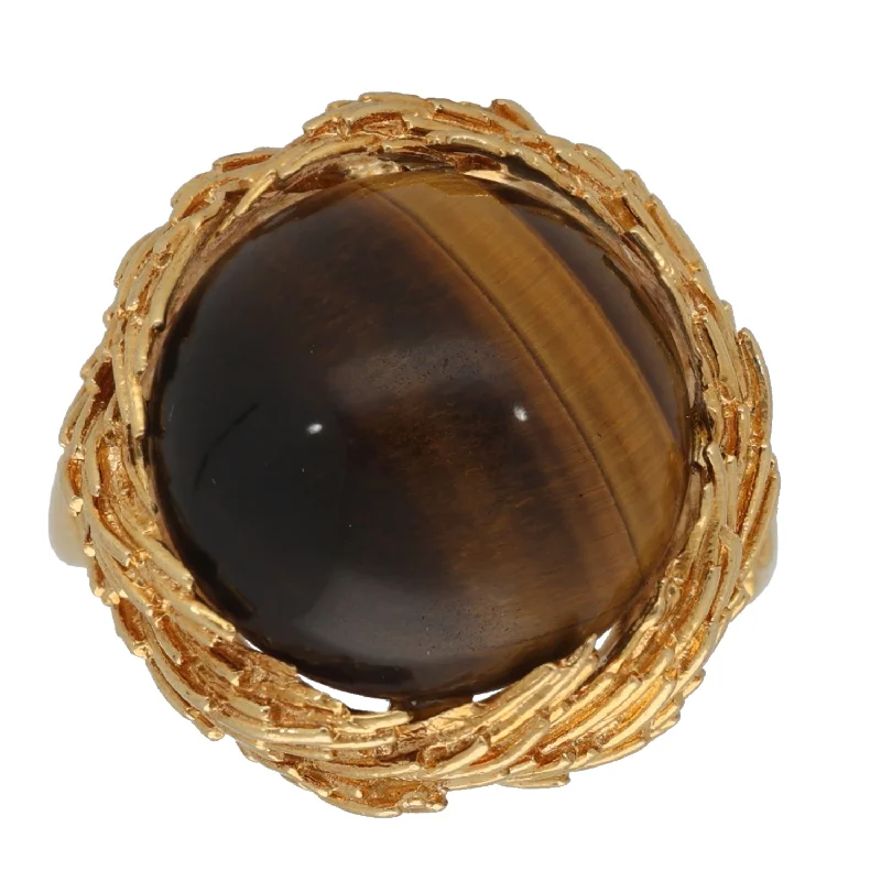 Surf theme rings-18ct Gold Tiger's Eye Single Stone Ring Size L