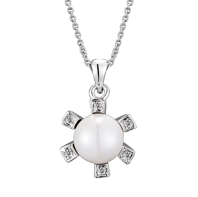 Nine-strand necklaces-Sterling Silver White Stone And Cubic Zirconia Accent Necklace