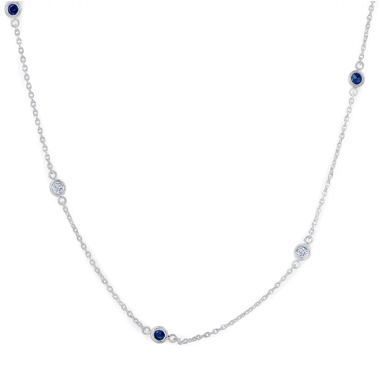 Amethyst healing necklaces-1/2 Ct tw Genuine Blue Sapphire & Diamond By The Inch 18" Necklace