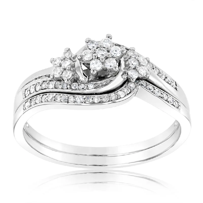 Raven design rings-Sterling Silver 1/3 Carat Diamond Bridal Set Dress Ring