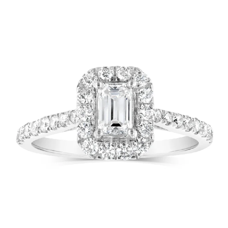 Silk edge rings-Luminesce Lab Grown 9ct White Gold 1 Carat Diamond Halo Solitaire Ring Emerald Centre Diamond