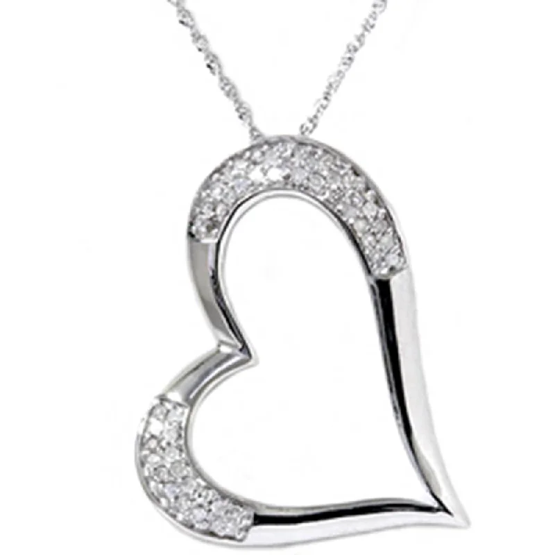 Soft yarn necklaces-1/2ct Pave Real Diamond Heart Shape White Gold Pendant